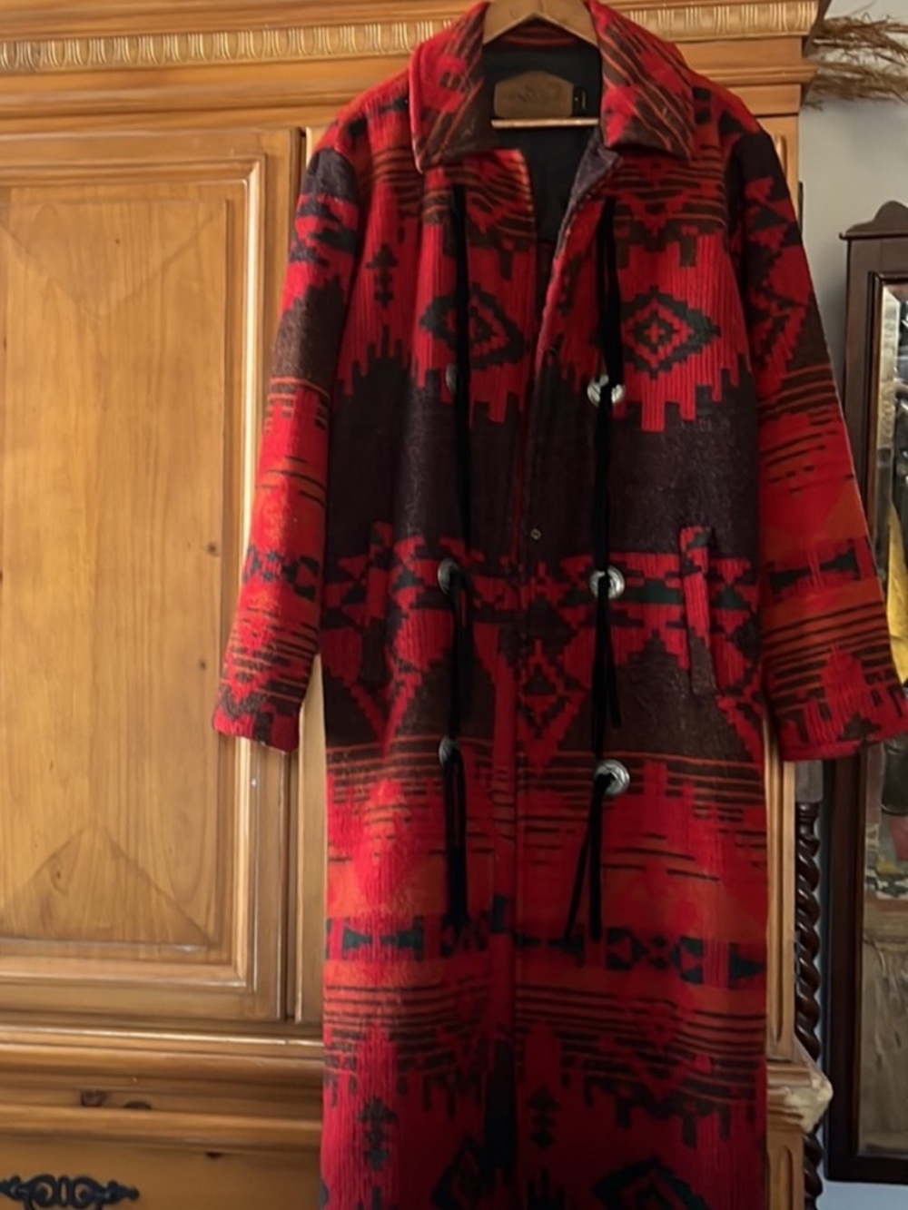 Woolrich Red and Black Patterned Long Trench Coat